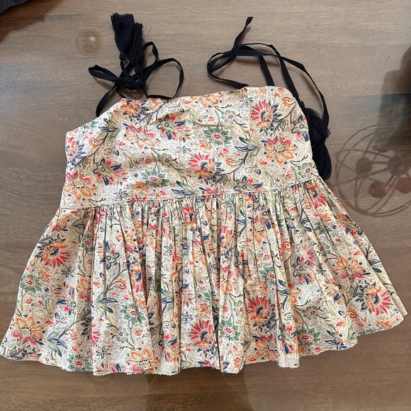 THE GREAT. Tops - THE GREAT. Multicolor Floral Top with Black Straps